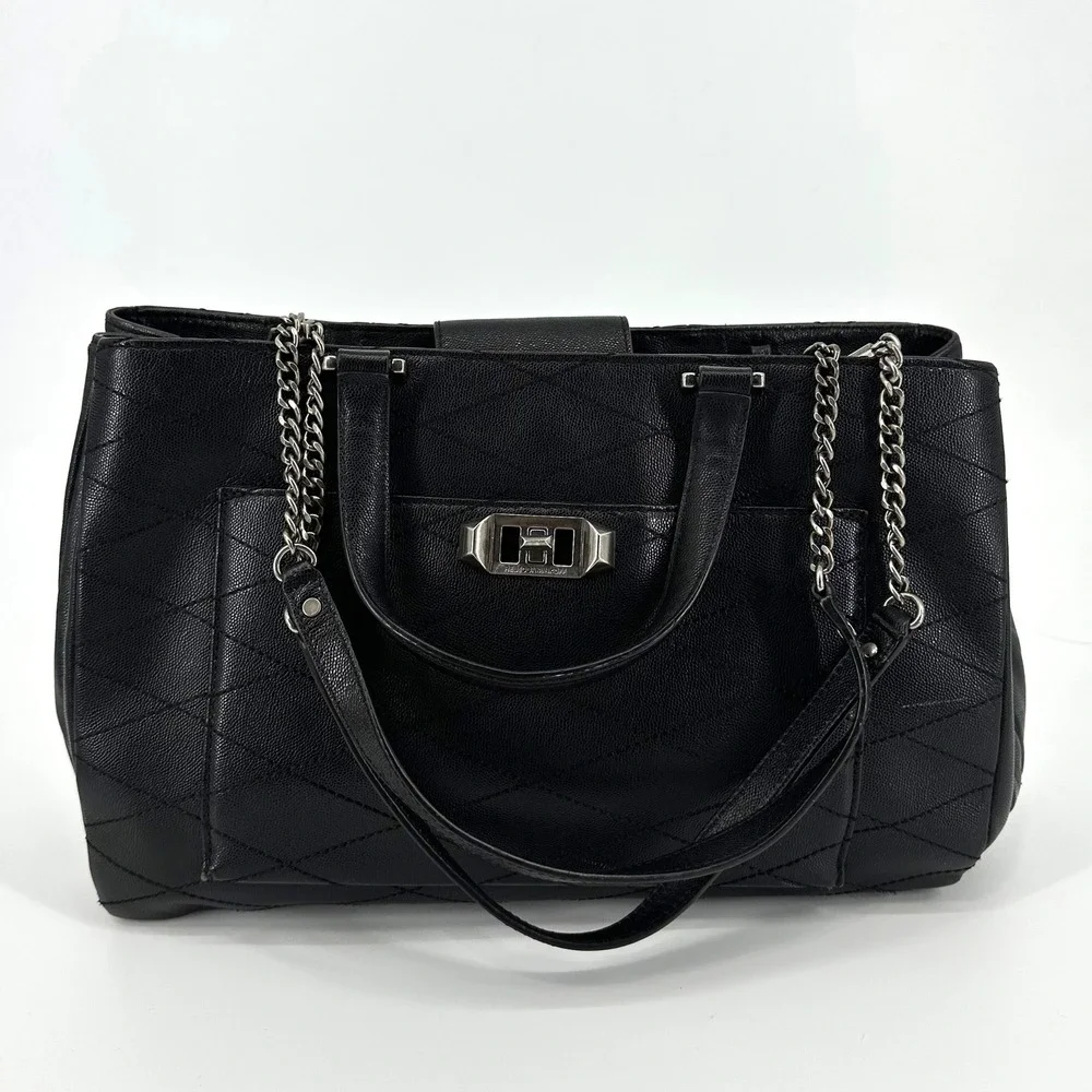Rebecca Minkoff Je T'aime Work Tote Shoulder Bag Black‎ Diamond Stitched Leather